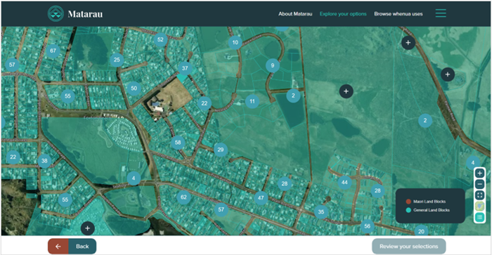 Screenshot of map zoomed out and showing numbers that represent parcels of land