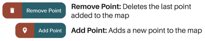 List of buttons for drawing custom shaped land blocks on a map. Remove Point and Add Point to a map